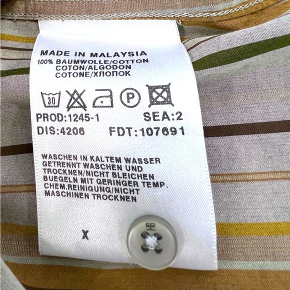 BOSS HUGO BOSS MENS LONG SLEEVES SIZE M, DARK TAN BASE WITH BROWN & GREEN LINES - Picture 11 of 15